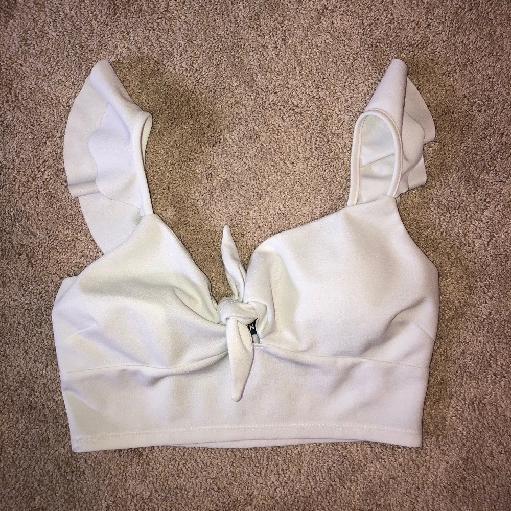 White Ruffle Crop Top